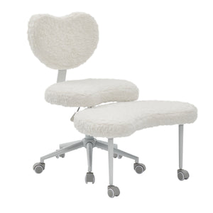 English Elm Artificial Rabbit Hair Cross Legged Desk Chair with Lumbar Support and Swivel Footrest Beige W1143P403571