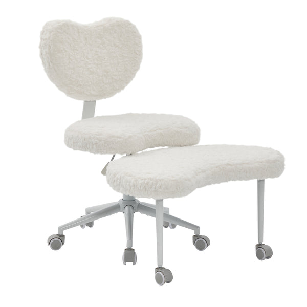 English Elm Artificial Rabbit Hair Cross Legged Desk Chair with Lumbar Support and Swivel Footrest Beige W1143P403571