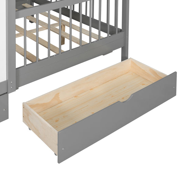 English Elm Full Size Kids House Bed with Led Bookshelf Storage Drawers and Charging Station Gray LP000378AAE