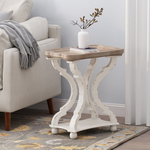 English Elm Christopher Knight Home® - End Hourglass Accent Table with Lipped Rectangular Top, French Country Firwood Charm and Elegance Natural+White N771P223027Y