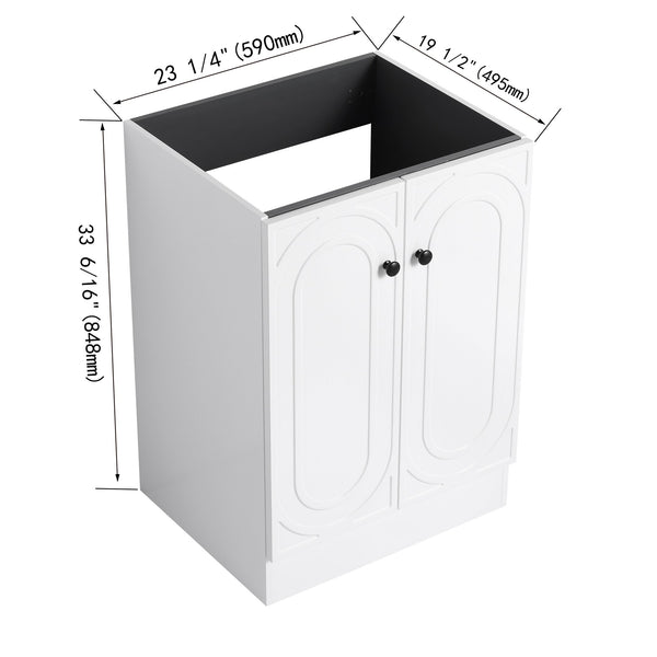 English Elm 24" Freestanding Bathroom Vanity with Integrated Basin Design, Adjustable Shelf & 3 Metal Handles, Eco Plywood Finish White W999P241064