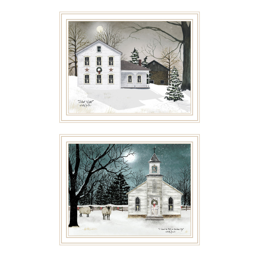 English Elm Trendy Decor 4u Silent Night Two Piece White Framed Winter Art for Bedroom Walls B067P255220