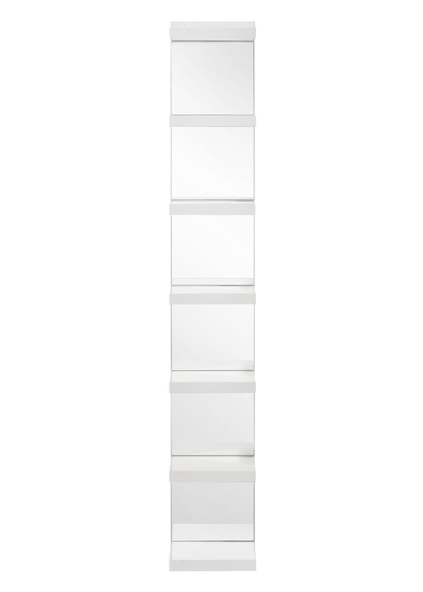 English Elm 1pc Glam White Open Shelving Rack with Mirrored Back - Tall 74.8" Modern Display Shelf for Home Decor and Storage B011P284193