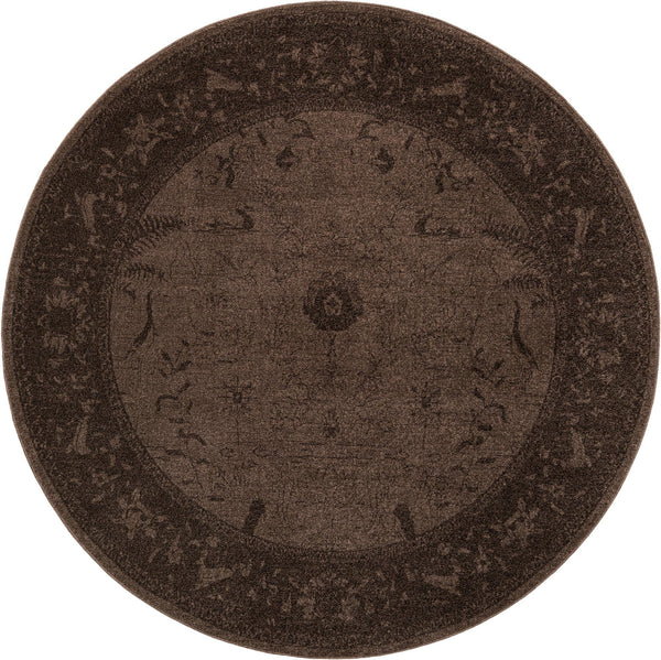 Unique Loom La Jolla Floral Machine Made Floral Rug Brown, Beige/Brown 7' 10" x 7' 10"