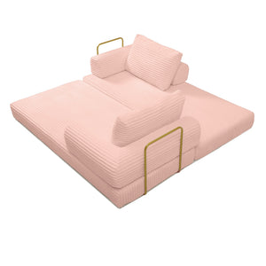 English Elm Convertible Floor Sofa Futon with Corduroy Upholstery for Living Room Lounging and Sleeping Pink W1117P434734