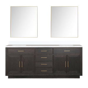 English Elm Brown Oak Double Bath Vanity Set With Cultured Marble Top & 2 Frameless Mirrors For Elegant Storage B2731S01545