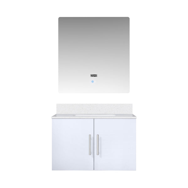 English Elm Glossy White 30 in Vanity with Cultured Marble Top, Soft-Close Drawer, Scratch-Resist Surface, 30in LED Mirror B2731S00754