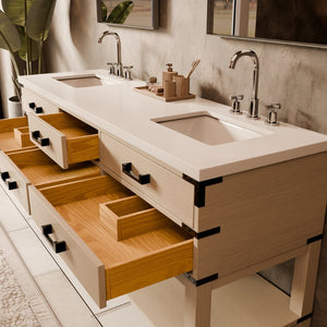 English Elm White Oak Double Bath Vanity 72" W X 22" D With Durable White Quartz Top & Ample Storage Space B2731P260318-GIGA