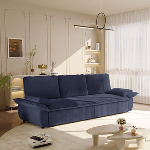 English Elm 94.5" King Convertible Sleeper Sofa Corduroy Upholstered Chaise Lounge Guest Room Bed Blue W1885S00310