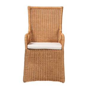 English Elm Bohemian Honey Rattan Armchair Woven Dining Seat with Cutout Skirt for Coastal Rooms B2750P467782