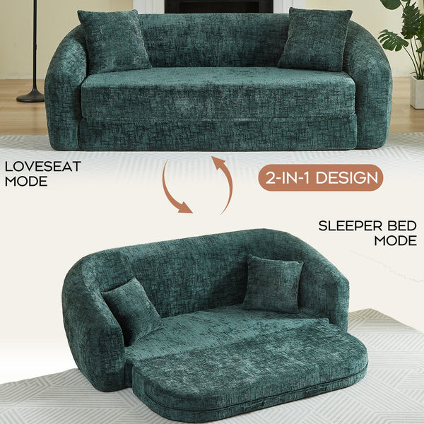 English Elm 87-inch Curved Chenille Convertible Sofa Sleeper with Pull-out Base for Apartment Living W3505P465317
