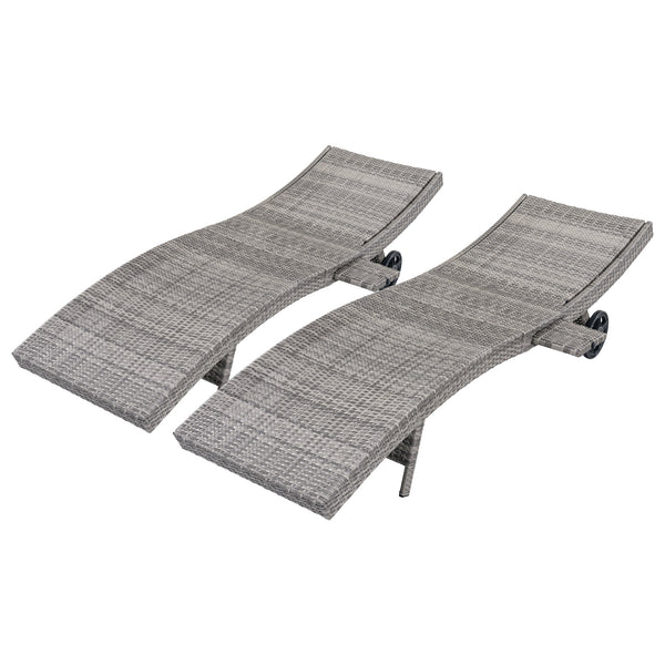 English Elm K&k Outdoor Wicker Reclining Chaise Set 2 Piece with Pull Out Tray Rolling Wheels Grey N707P395515E