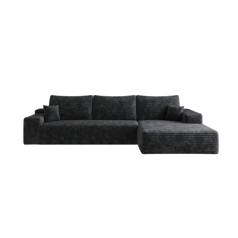 English Elm Y119-3Seat-Right-Black Sleek Modular Sectional Sofa In Plush Corduroy For Ultimate Comfort & Style W2824P237004-GIGA