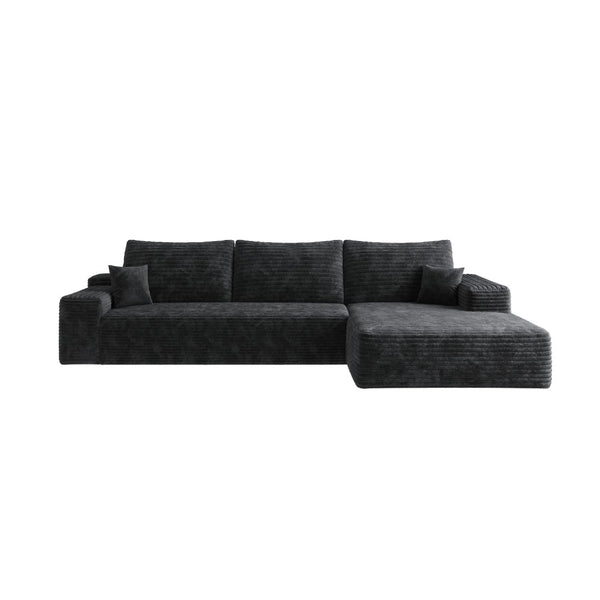 English Elm Y119-3Seat-Right-Black Sleek Modular Sectional Sofa In Plush Corduroy For Ultimate Comfort & Style W2824P237004-GIGA