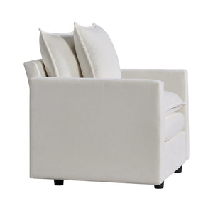 English Elm Chenille Solid Wood Frame Deep Seat Single Armchair with High-Density Foam Cushions & Toss Pillow White W1036P187125