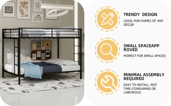 English Elm Multi Square Tube Iron Bunk Bed Full over Full, Black Sturdy Metal Frame, Dual Ladders, Space‑Saving Dorm Solution W1935P360909