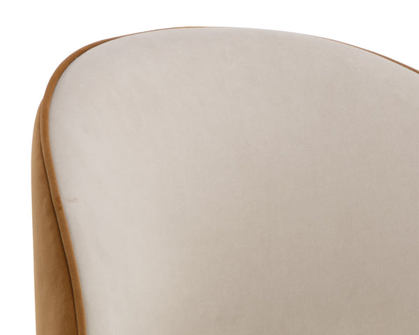 Sunpan Cavoli Swivel Dining Chair - Stylish Curved Design, Fully Upholstered for Ultimate Comfort and Elegance Meg Taupe / Meg Gold