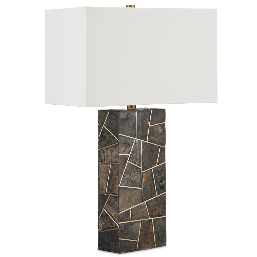 Carina Table Lamp - Elegant Natural Horn Inlay with Brass Accents, Off-White Shade, 28" Height