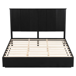 English Elm Stylish King Bed Frame Vertical Slat Headboard Low Profile Contemporary Bedroom Black N770PK369234B