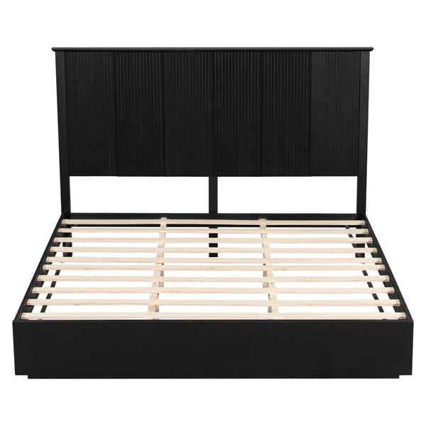 English Elm Stylish King Bed Frame Vertical Slat Headboard Low Profile Contemporary Bedroom Black N770PK369234B