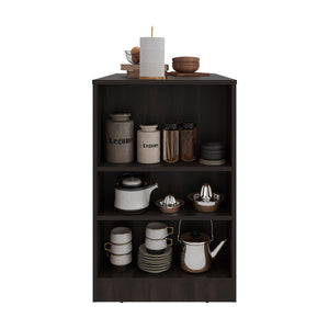 English Elm Kitchen Island with Three Open Shelves Compact Design for Small Apartments B092P474487