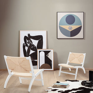 English Elm Modern Boho Accent Chair for Living Room — Scandinavian Cognac Beech Wood, Braided Jute Rope Seat, Cozy Durable Lounge T3623P354962