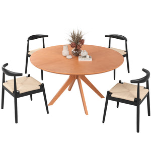 English Elm 47" Round Wood Dining Table Seats Six with Industrial Metal Base for Modern Homes Honey T3623P437349