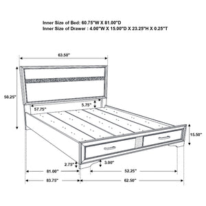 English Elm Orchid Black Queen Storage Panel Bed with Crystal Pulls, Glitter Trim, Beveled Frame & Slatted Base B062S00697