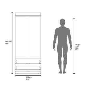 English Elm Armoire with Built-In Mirror and Ample Storage — 4 Doors, 2 Drawers, 4 Shelves, Eco-Friendly Finish Black 78.74 L x 25.59 W x 4.72 H B097S00213