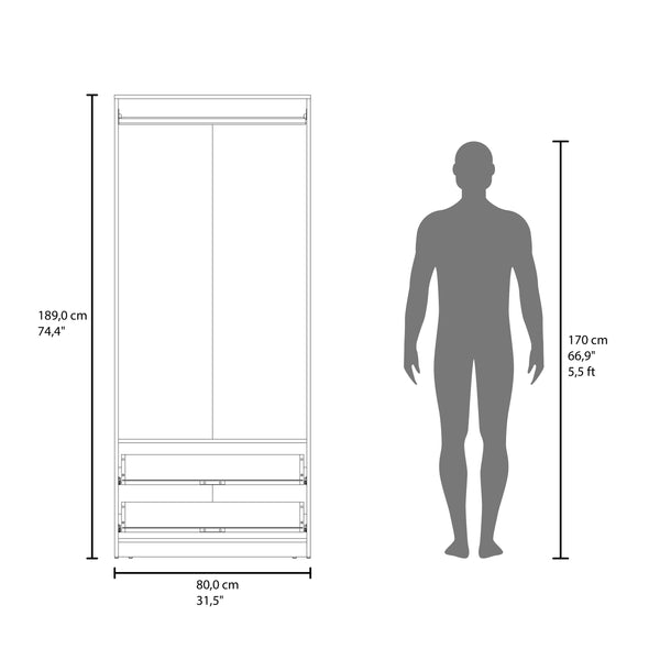 English Elm Armoire with Built-In Mirror and Ample Storage — 4 Doors, 2 Drawers, 4 Shelves, Eco-Friendly Finish Black 78.74 L x 25.59 W x 4.72 H B097S00213