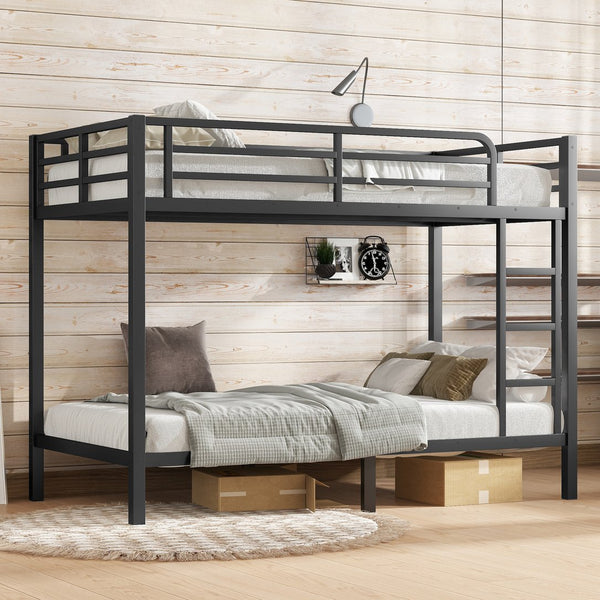 English Elm Metal Twin Xl Over Twin Xl Bunk Bed – Durable, Space-Saving Design For Teens & Adults, Black Finish W1580P309628