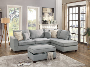 English Elm Beautiful 3-pcs Sectional Sofa with Reversible Chaise and Storage Ottoman Plush Summer Hues Comfort LIGHT GREY 76 L x 35 W x 16 H B011S01055