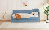 English Elm Twin Size L-Shaped Corduroy Daybed,Upholstered Bed Frame With 2 Storage Drawers,Blue