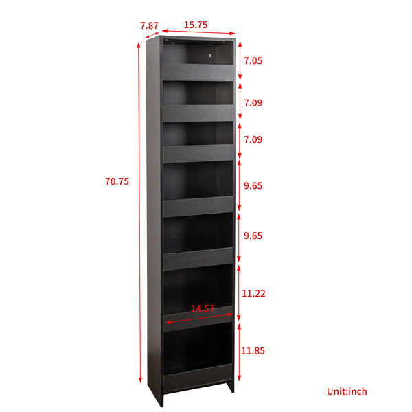 English Elm 7 Slim 7-Tier Pull-Out Storage Organizer for Narrow Spaces — 7.87" Wide Space-Saving Shelf Unit W331P366090