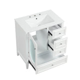 English Elm 30" Bathroom Vanity With Sink, Bathroom Vanity Cabinet With Three Drawers and Door, Solid Wood and Mdf, White