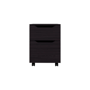 English Elm Ovid Black Nightstand with Two Rolling Drawers — Modern Engineered Wood Bedside Storage Cabinet B092P315566
