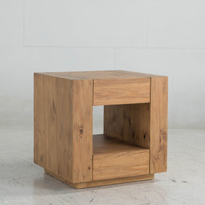 English Elm Harlan Oak Finish End Table with Wheels, 2 Drawers & Open Shelf, Durable Synthetic Wood Accent Table B2726P251669