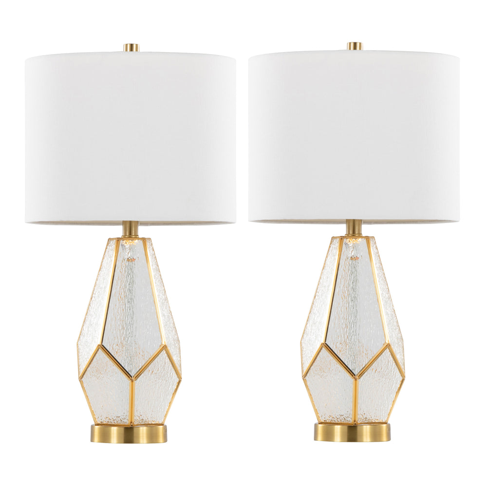 English Elm Glass Glam Table Lamp Set Two Linen Shade Nightstand Bedroom Accent Lighting Gold,White B202P471580