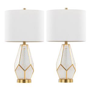 English Elm Glass Glam Table Lamp Set Two Linen Shade Nightstand Bedroom Accent Lighting Gold,White B202P471580