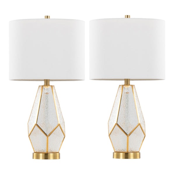 English Elm Glass Glam Table Lamp Set Two Linen Shade Nightstand Bedroom Accent Lighting Gold,White B202P471580