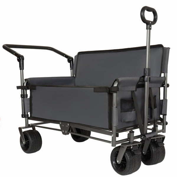 English Elm 3-in-1 Folding Wagon with Canopy Bench Seat 500lb All Terrain Heavy Duty Cart Gray W2932P354212