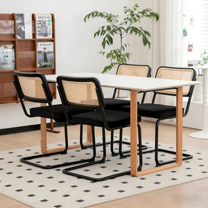 English Elm Dining Chairs Set of 4 Velvet Seat Woven Rattan Back Chrome Cantilever Frame W2105S00004