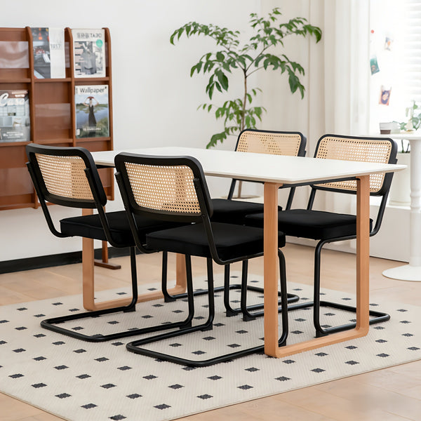 English Elm Dining Chairs Set of 4 Velvet Seat Woven Rattan Back Chrome Cantilever Frame W2105S00004