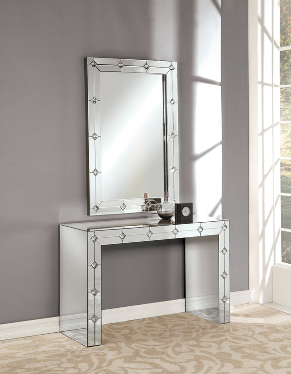 English Elm Hessa Glam Mirrored Console Table with Rhinestone Inlay for Entryway Decor B2726P446690