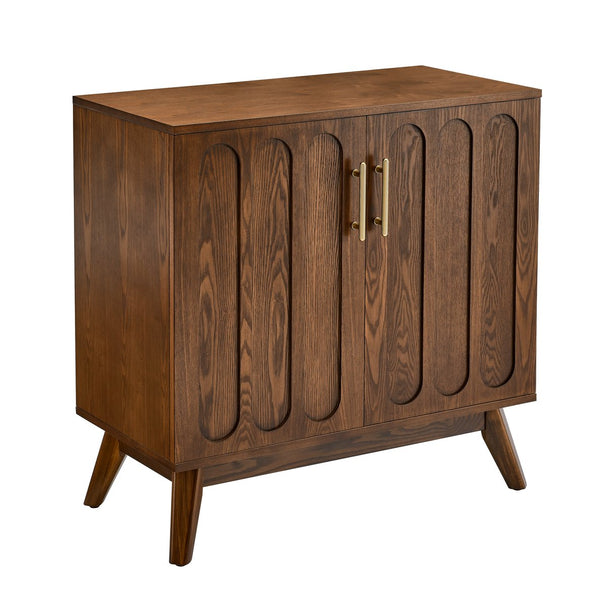 English Elm Mid Century Modern Fluted Sideboard Cabinet - Stylish Walnut Buffet With Adjustable Storage Shelves W1801P195608