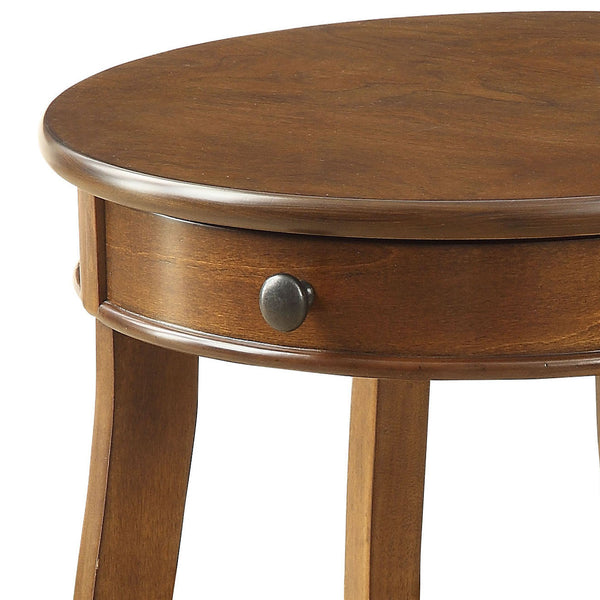 English Elm Walnut Round End Table with Drawer & Shelf, Solid Wood Cabriole Legs, Elegant Storage Accent (97) B062P181371