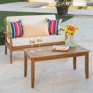 English Elm Christopher Knight Home® - Peyton Outdoor Loveseat & Coffee Table Set – Stylish Acacia Wood Design With Water-Resistant Cushions 57972.00SETBEI