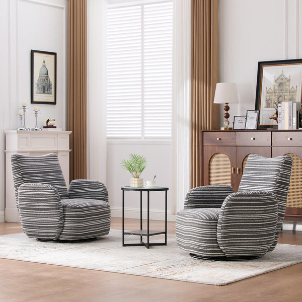 English Elm Modern Boucle 360° Swivel Leisure Chair with High‑Resilience Sponge, Supportive Curve, 550lb Capacity Dark Gray W395P355513