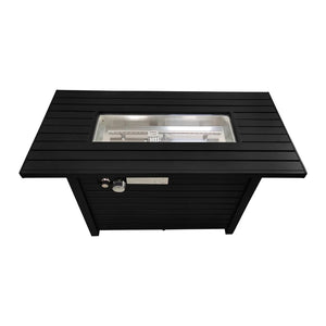 English Elm 25" 25" H x 42" W Steel Outdoor Fire Pit Table with Lid Black - Stainless Steel Burner, Propane/NG Convertible, Adjustable Flame, Modern Patio Centerpiece B120P230250