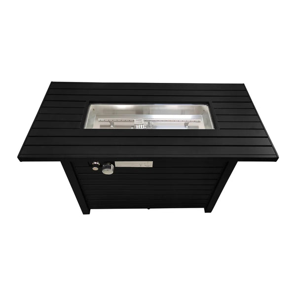 English Elm 25" 25" H x 42" W Steel Outdoor Fire Pit Table with Lid Black - Stainless Steel Burner, Propane/NG Convertible, Adjustable Flame, Modern Patio Centerpiece B120P230250
